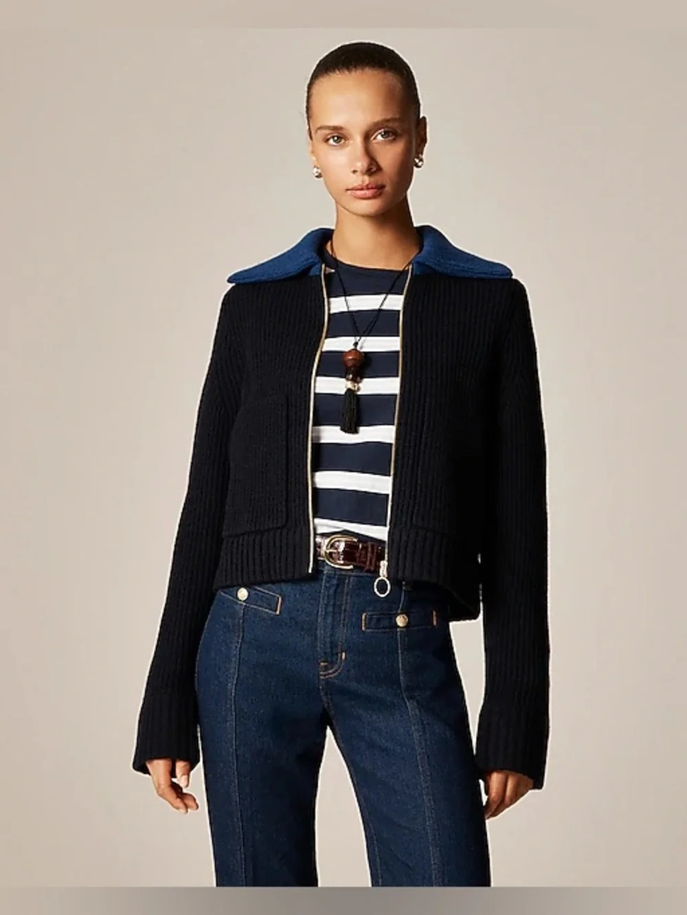 J.Crew Colorblock Collared Full Zip Sweater in Wool